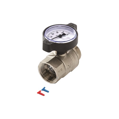 TECEfloor kuleventil med termometer 1” innv./utv.