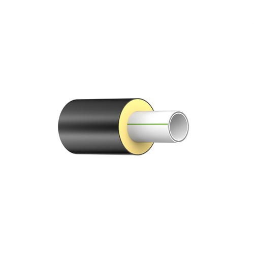 ISO Faser-Fiber-Light rør, PP-RCT L=11,6m SDR 17,6 hvitt med grønn stripe. PE-HD isolert